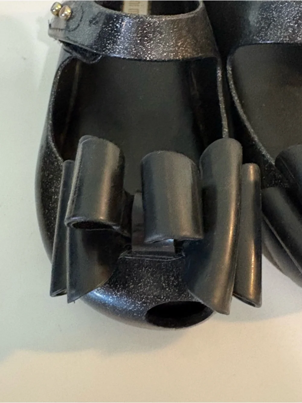 Mini Melissa ultragirl black and silver glitter bow top shoes size 8